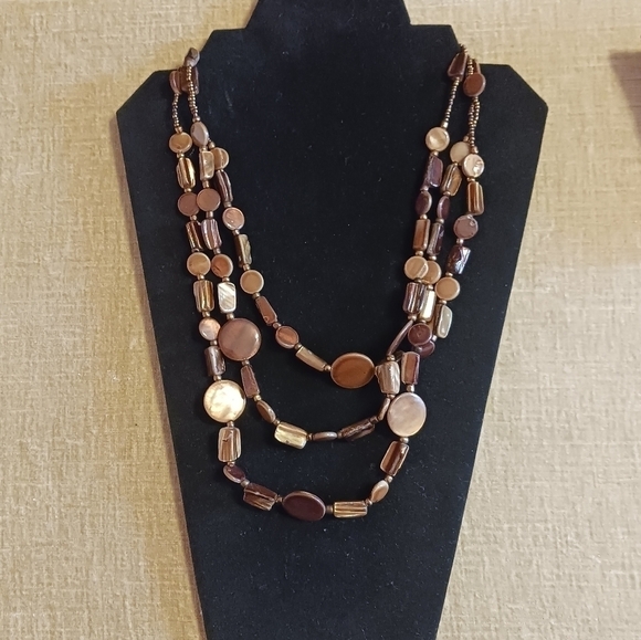 Chunky Brown Multi Strand Necklace - Picture 2 of 7